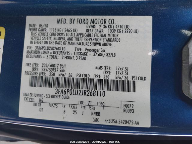 3FA6P0LU2JR268110 Ford Fusion Hybrid Se