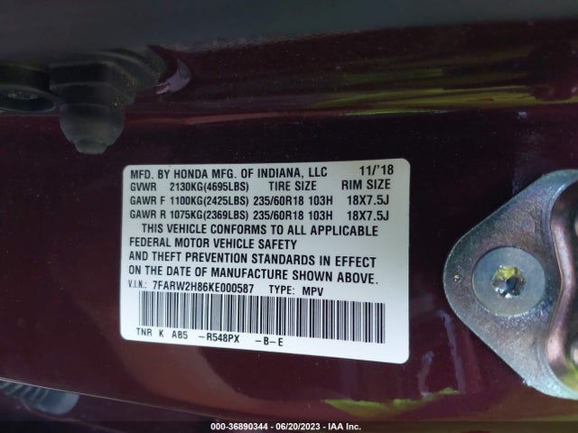 Honda Cr-v Ex-l 2019 7FARW2H86KE000587 Image 11