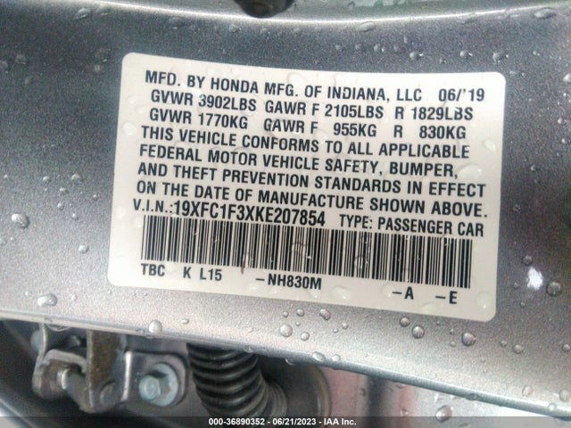 Honda Civic Sedan Ex 2019 19XFC1F3XKE207854 Image 9