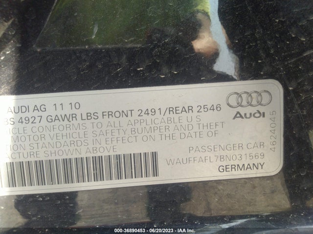2011 AUDI A4 2.0T PREMIUM PLUS VIN: WAUFFAFL7BN031569