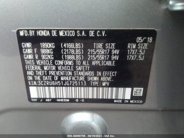 Honda HR-V EX 2018 3CZRU6H51JG725113 Image 9
