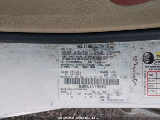 2007 FORD FUSION SE VIN: 3FAHP07Z77R207844
