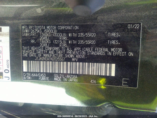 JTJHZKEA1N2025567 Lexus Rx Rx 350l