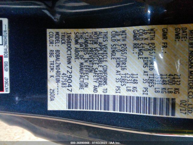 1N6BD0CT0HN729047 Nissan Frontier Sv