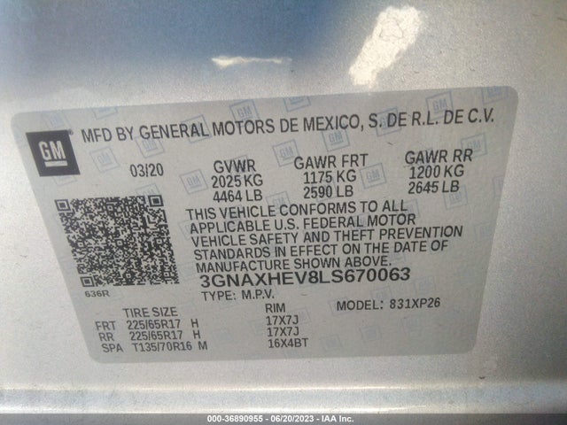 Chevrolet EQUINOX LS 2020 3GNAXHEV8LS670063 Image 11