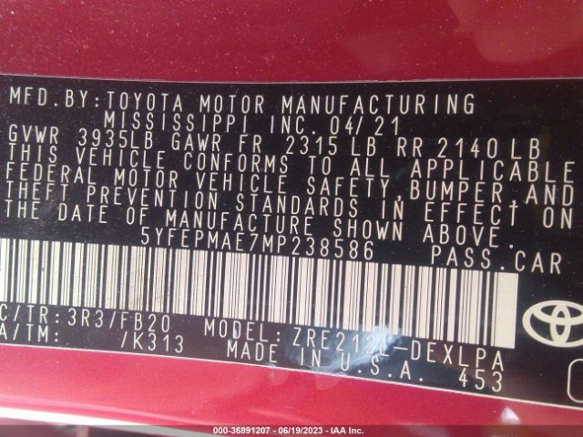 Toyota COROLLA LE 2021 5YFEPMAE7MP238586 Image 15
