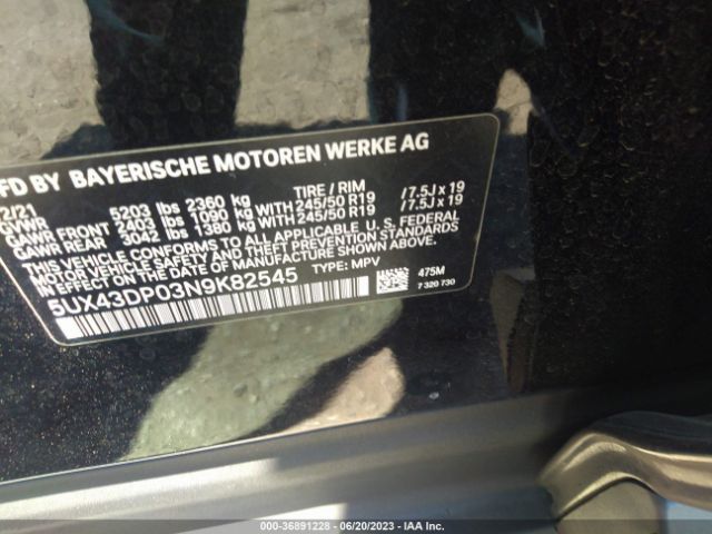 5UX43DP03N9K82545 BMW X3 Sdrive30i
