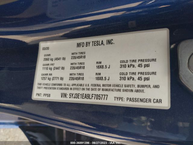 5YJ3E1EA9LF705777 Tesla Model 3 Standard Range