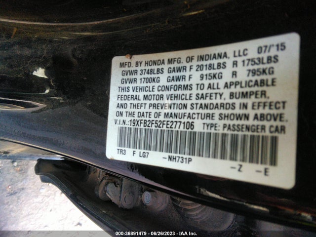 2015 HONDA CIVIC SEDAN LX VIN: 19XFB2F52FE277106