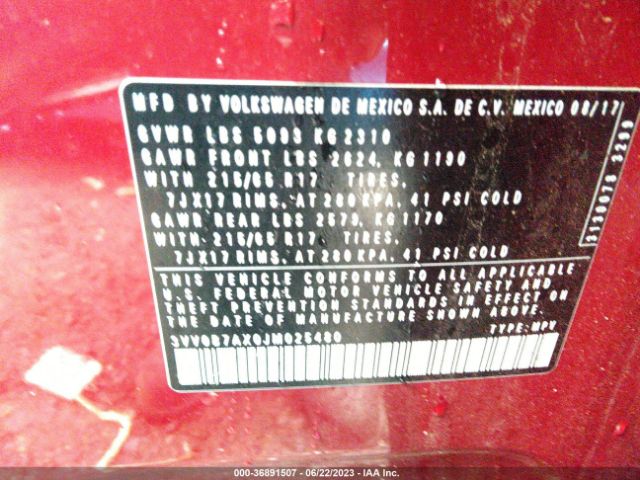 3VV0B7AX0JM025480 Volkswagen Tiguan 2.0t S