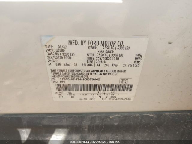 1FM5K8HT4HGB78442 Ford Explorer Platinum