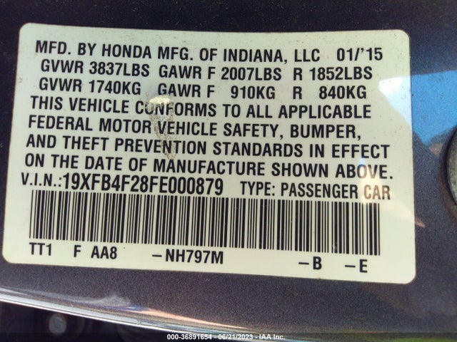 Honda CIVIC HYBRID 2015 19XFB4F28FE000879 Image 9