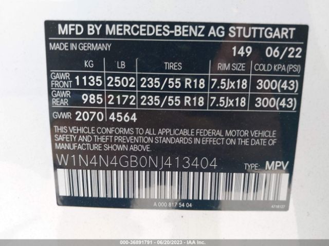 W1N4N4GB0NJ413404 Mercedes-Benz Gla Gla 250
