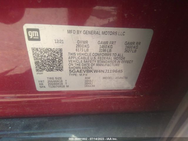 5GAEVBKW4NJ119645 Buick Enclave Premium