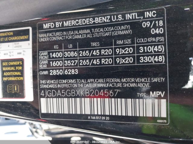 4JGDA5GBXKB204567 Mercedes-Benz Gle Gle 400