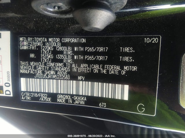 Toyota 4RUNNER SR5 2021 JTEEU5JR1M5232583 Image 9