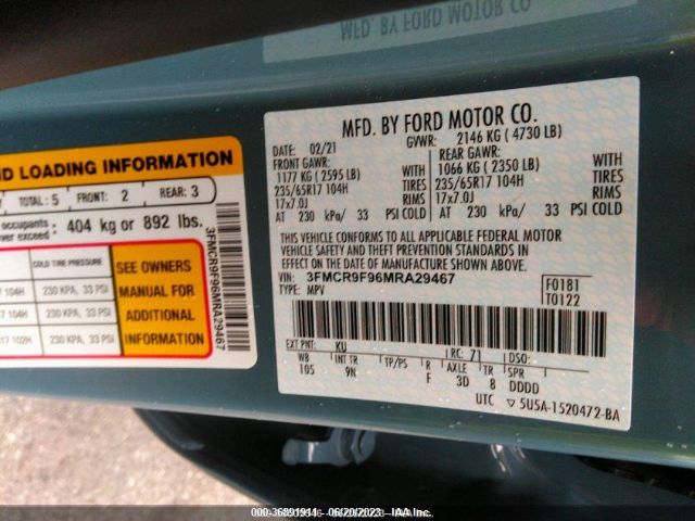 3FMCR9F96MRA29467 Ford Bronco Sport First Edition