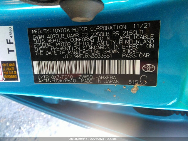 2022 TOYOTA PRIUS LE/XLE/NIGHTSHADE VIN: JTDL9MFUXN3033551
