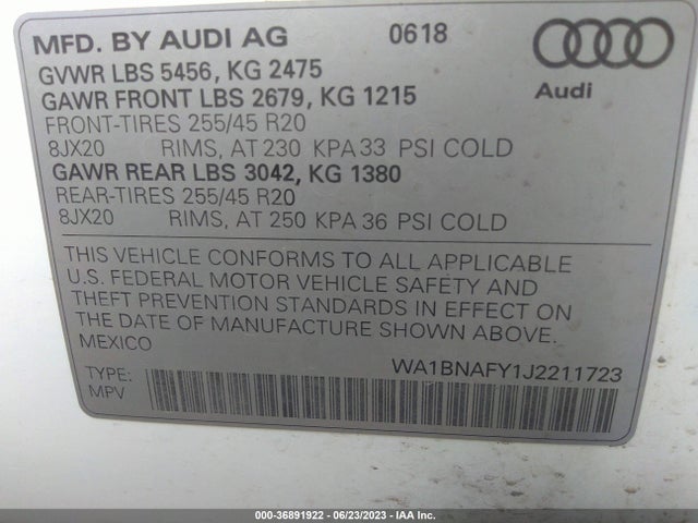 WA1BNAFY1J2211723 Audi Q5 Premium Plus