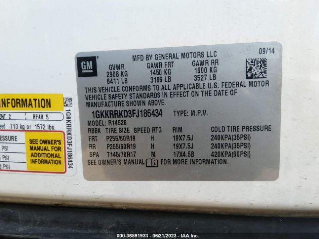 1GKKRRKD3FJ186434 GMC ACADIA SLT