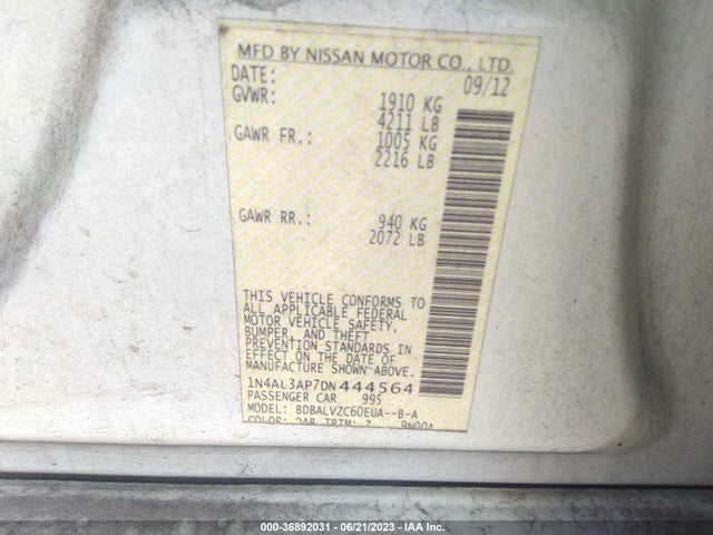2013 NISSAN ALTIMA 2.5 SL VIN: 1N4AL3AP7DN444564