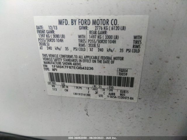 1FM5K7F87EGB43236 Ford Explorer Limited
