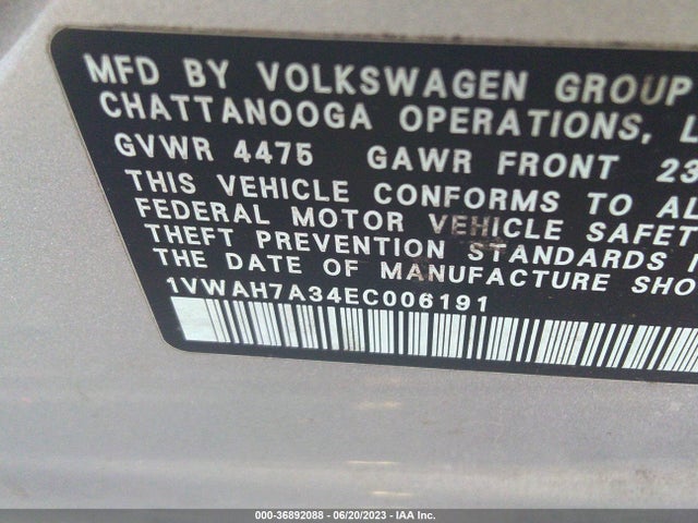1VWAH7A34EC006191 Volkswagen PASSAT S