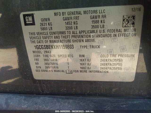 Chevrolet Colorado 2017 1GCGSBENXH1159803 Image 9