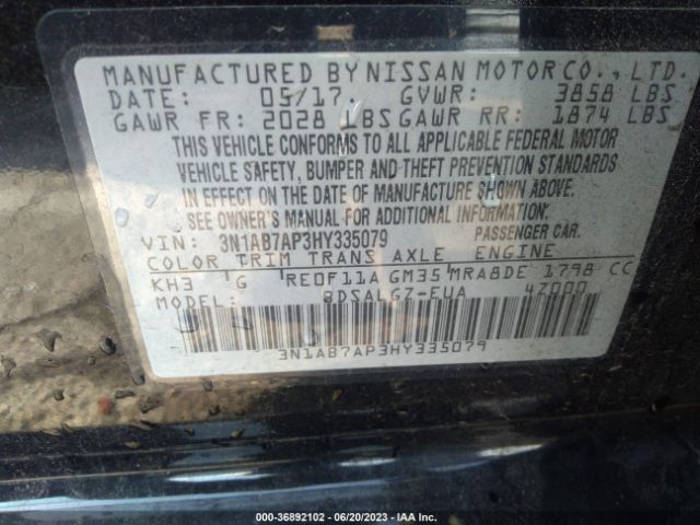 3N1AB7AP3HY335079 Nissan SENTRA SL