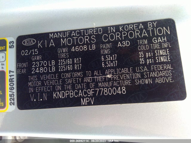 2015 KIA SPORTAGE LX VIN: KNDPBCAC9F7780048