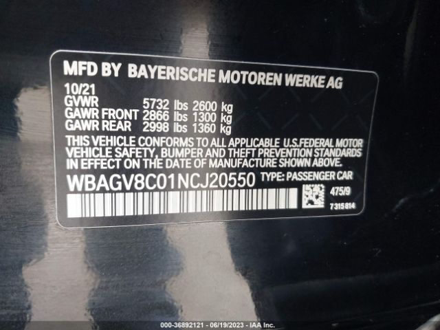 WBAGV8C01NCJ20550 BMW 8 Series M850i