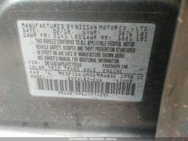 3N1AB7AP6JY275594 Nissan SENTRA S