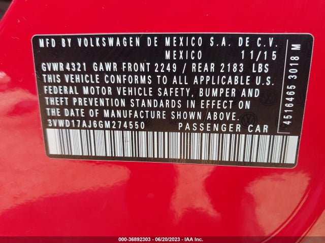 3VWD17AJ6GM274550 Volkswagen Jetta Sedan 1.8t Sport