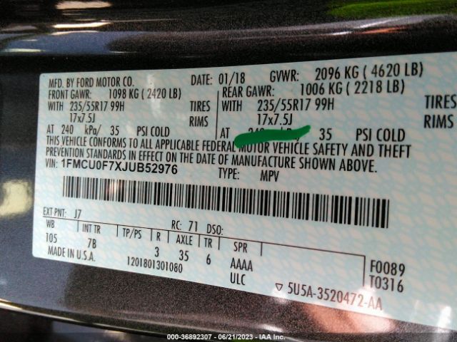 1FMCU0F7XJUB52976 Ford ESCAPE S