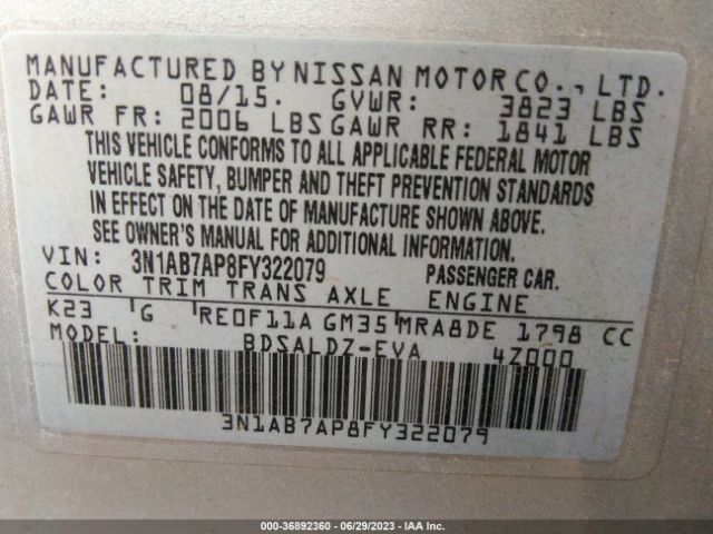 3N1AB7AP8FY322079 Nissan SENTRA SV