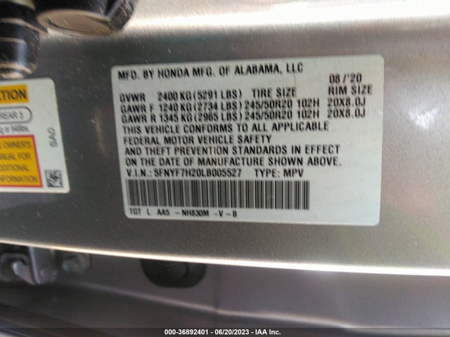 Honda Passport Sport 2020 5FNYF7H20LB005527 Image 16