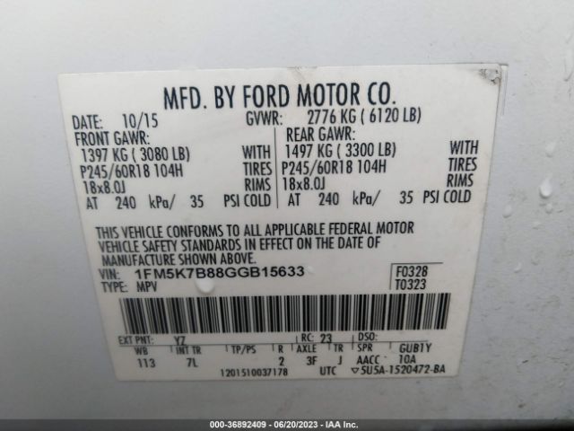 1FM5K7B88GGB15633 Ford Explorer Base