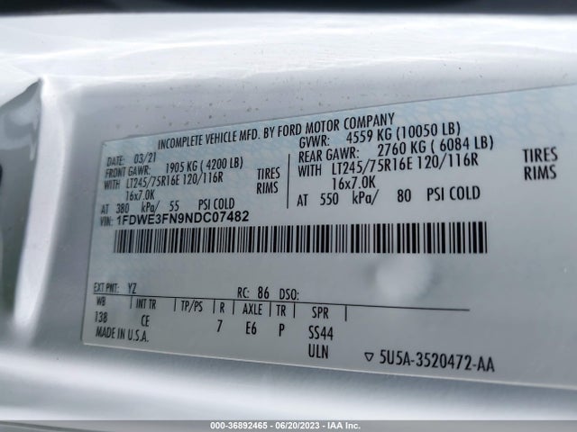 2022 Ford E-Series, VIN: 1FDWE3FN9NDC07482