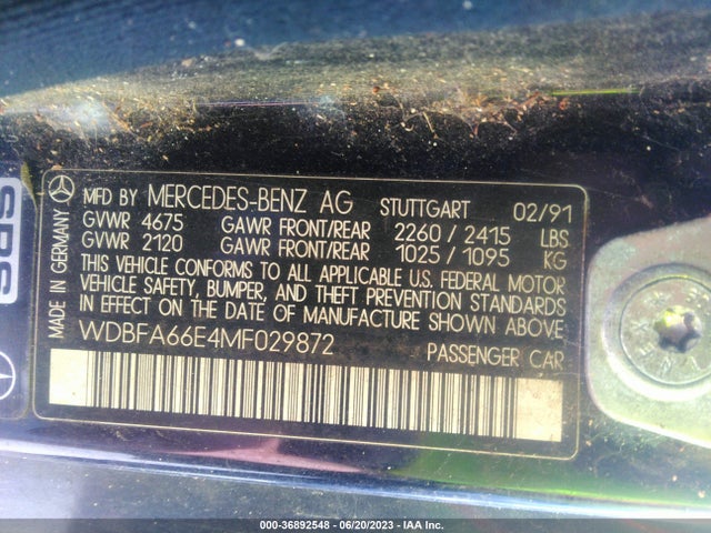 1991 MERCEDES-BENZ 500 SL VIN: WDBFA66E4MF029872