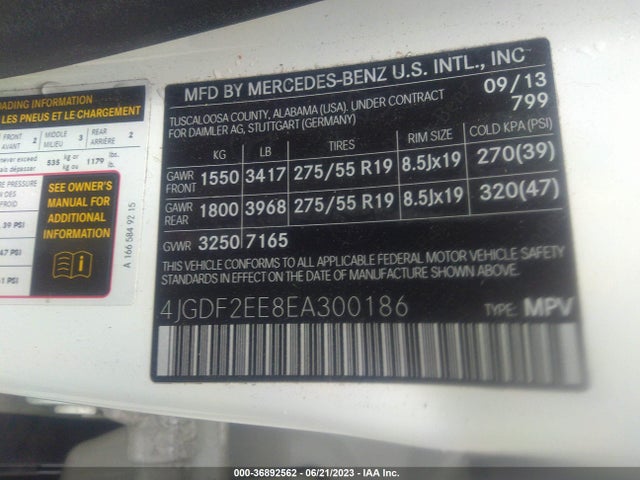 2014 MERCEDES-BENZ GL-CLASS GL 350 BLUETEC VIN: 4JGDF2EE8EA300186