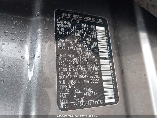 2023 NISSAN ROGUE PLATINUM VIN: JN8BT3DC1PW103221