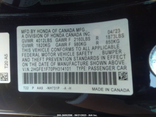 Honda Civic Sedan Ex 2023 2HGFE1F70PH314101 Image 16