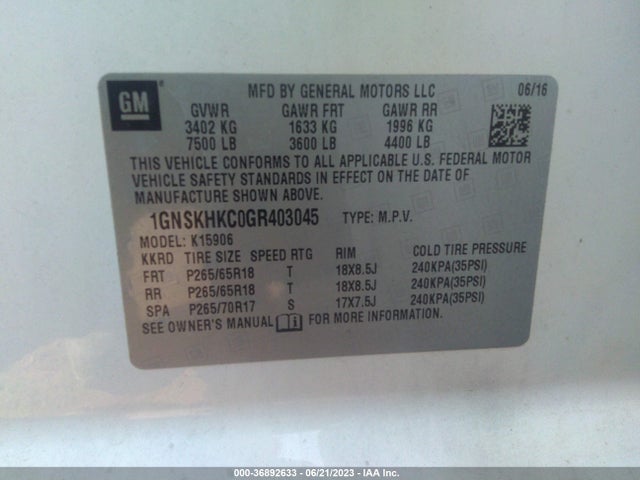 Chevrolet Suburban Lt 2016 1GNSKHKC0GR403045 Image 9