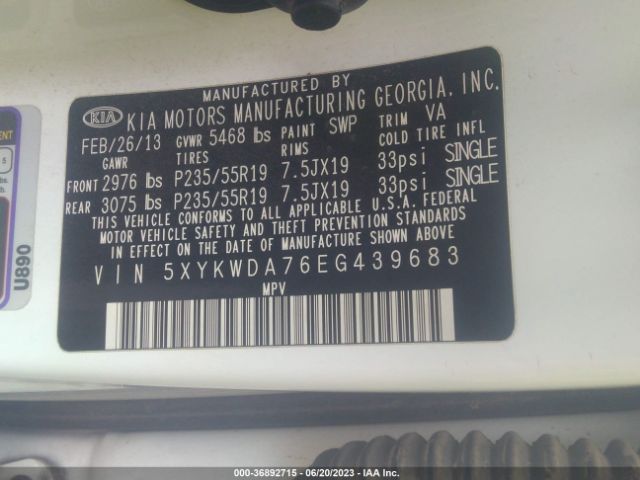 5XYKWDA76EG439683 KIA Sorento Sx Limited