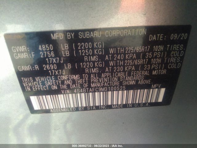4S4BTAFC9M3100525 Subaru Outback Premium