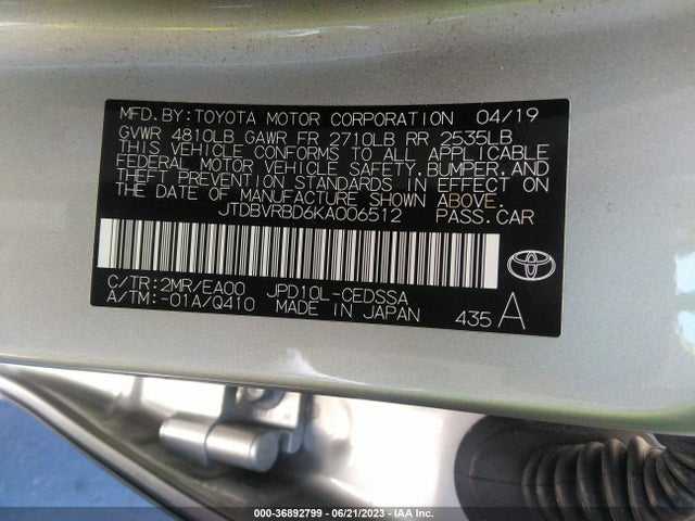 2019 Toyota Mirai, VIN: JTDBVRBD6KA006512