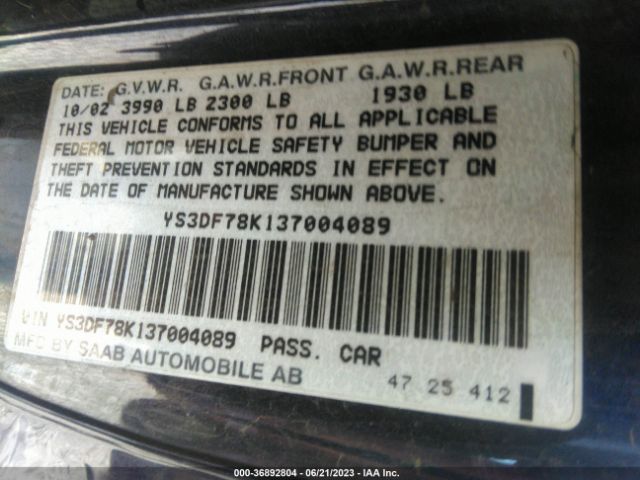 2003 SAAB 9-3 YS3DF78K137004089 Photo 8