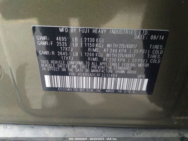 4S4BSADC9F3235464 Subaru Outback 2.5i Premium