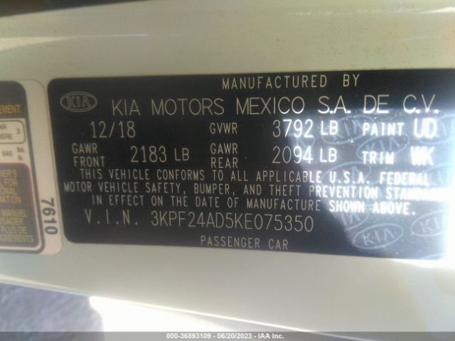 3KPF24AD5KE075350 KIA Forte Lxs