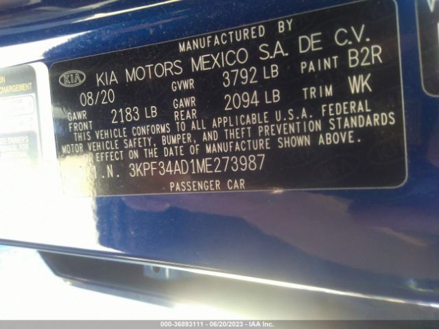 3KPF34AD1ME273987 KIA Forte Gt-line